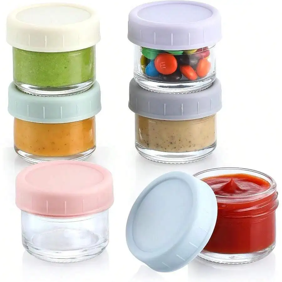 

VITEVER 6 Pack Salad Dressing Container To Go, 1. Oz Glass Small Condiment Container With Lids, Dipping Sauce Cups Set, Leakproof Reusable Sauce Containers Lunch Box Work Trip.