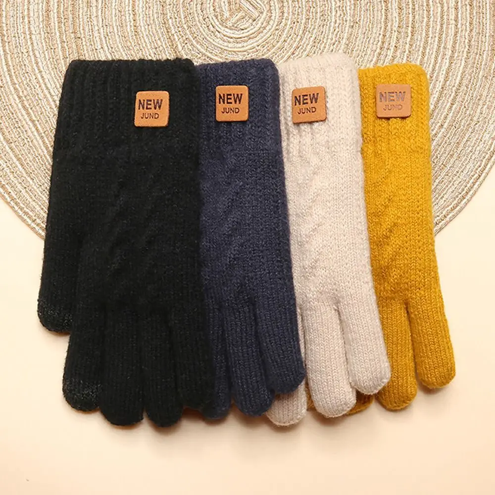 أزياء سميكة قفازات محبوكة الدافئة طبقة مزدوجة قفازات شاشة اللمس يندبروف الباردة والدليل على القفازات النساء الرجال