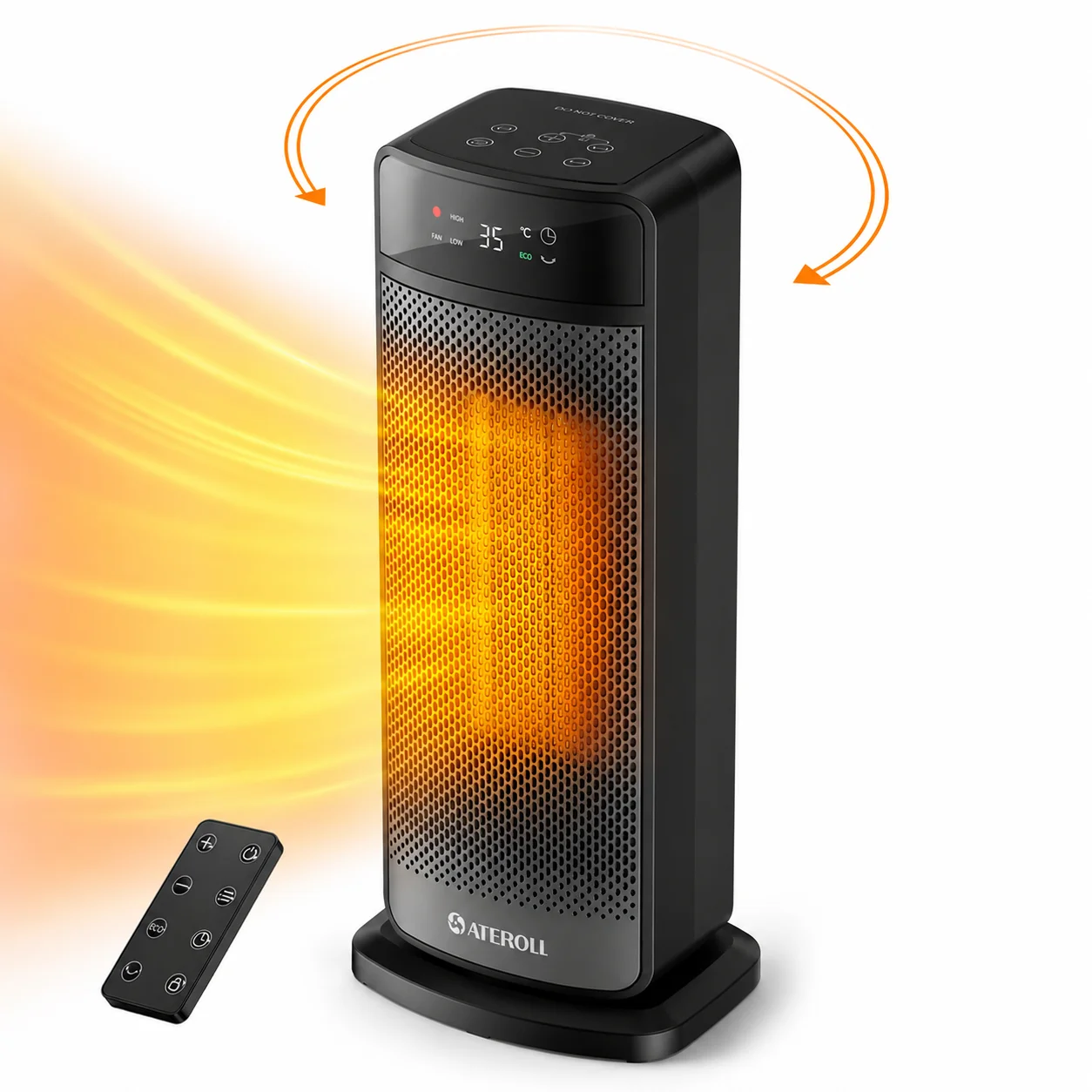 2000W PTC Keramik Heizlüfter Tragbar mit Fernbedienung – 40 cm Oszillation, Sofortwärme, Leiser Luftbläser, V0-Brandschutz, Überhitzungsschutz, Kippschutz für Schlafzimmer, Büro