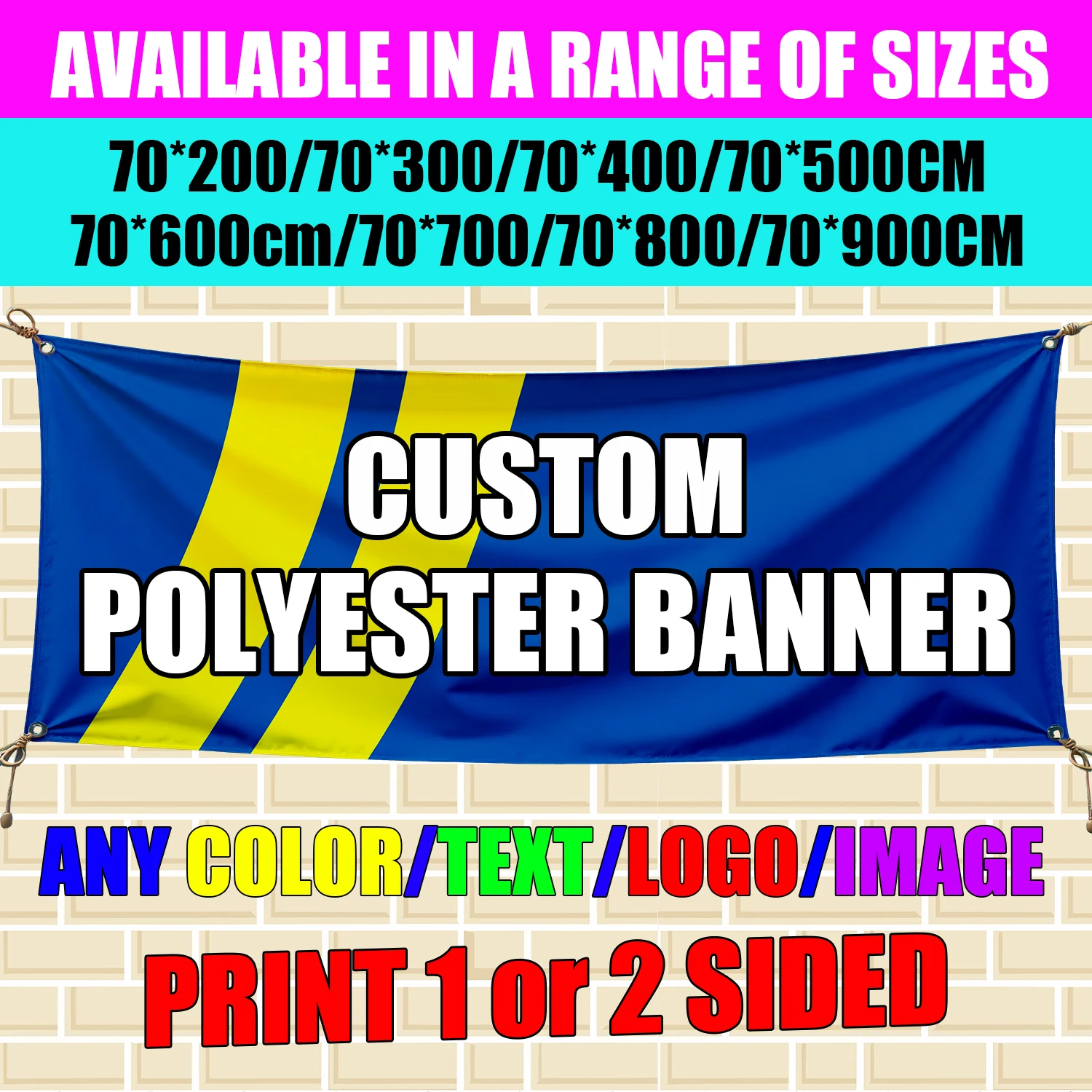 Long Custom Banner Personalized Single Double Sided Customize Flag with Your Logo Photo Text for Business Event Birthday Party