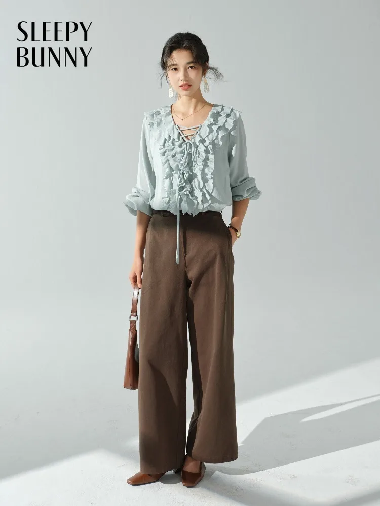 

Женские минималистичные брюки с высокой талией и широкими штанинами, прямые, удобные, для ранней весны, универсальные, на каждый день