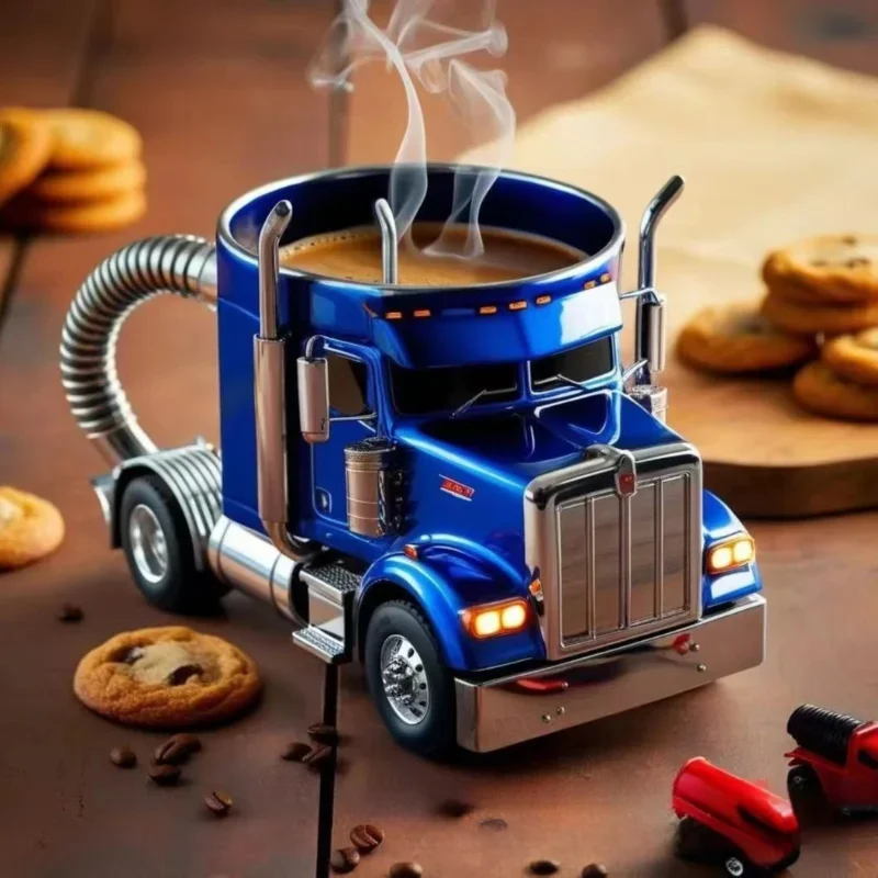 Creative Truck Design Coffee Mug 11 Ounces Semi-trailer Water Cup Desktop Home Kitchen Semi Truck Coffee Cup Ornament