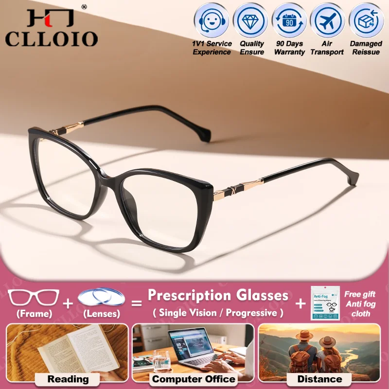 

CLLOIO Classic Cat Eye Women Myopia Prescription Reading Glasses High Quality Sweet Anti Blue Light Progressive Optical Eyeware