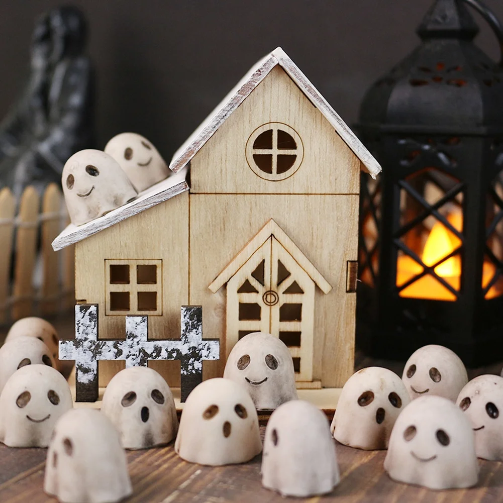 40pcs White Resin Specter Figurines 1.7x2cm Halloween Decorations For Traditional Style Garden Lawn Bonsai Vase Fillers Ornament