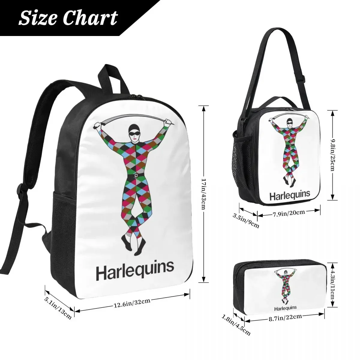 Harlequins-Merch Backpack Boys Girls BookBag School Bag Laptop Shoulder Bags 3ps Insulated Lunch Bag Pencil Case