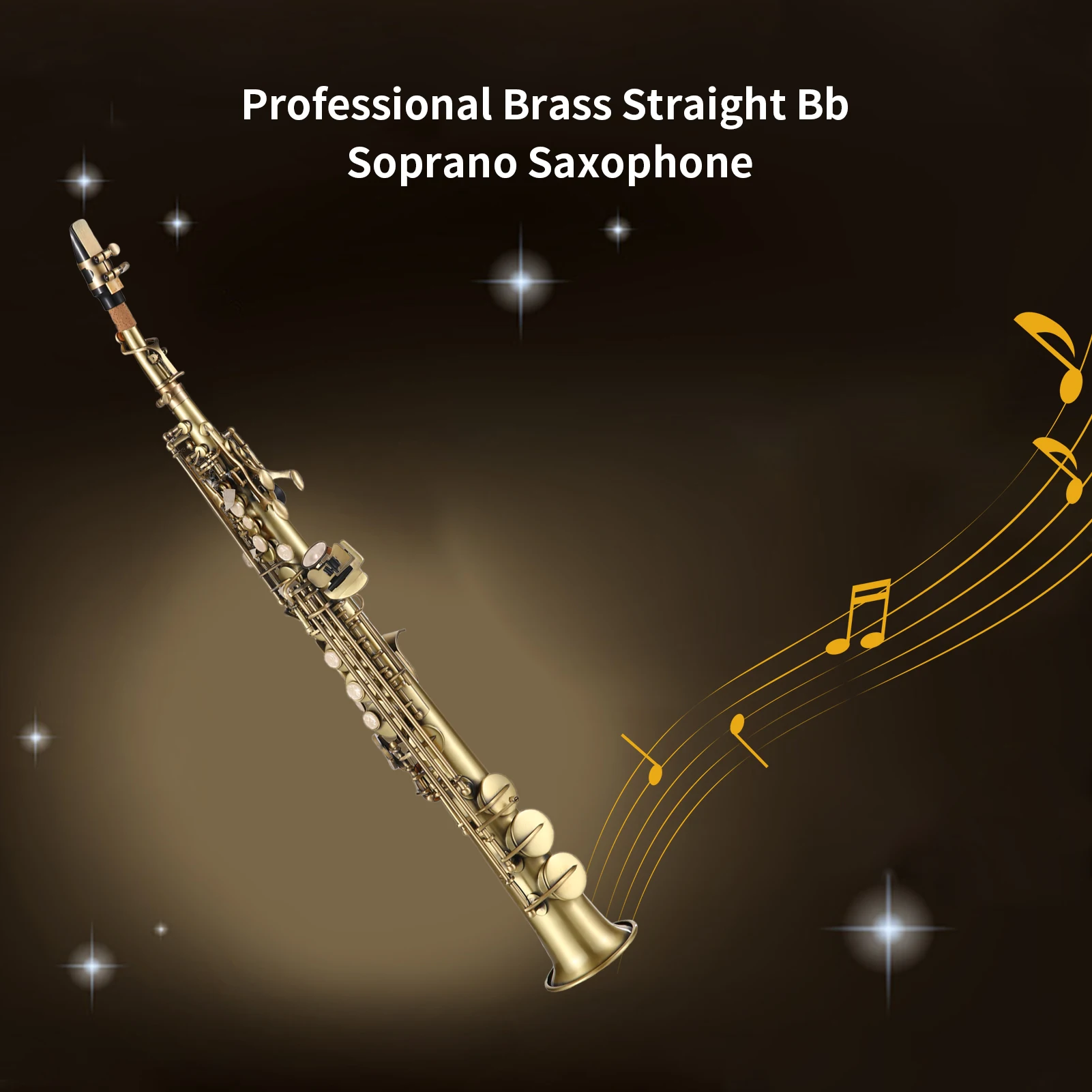 Professional Brass Straight Bb Soprano Saxophone Nickel Plated Sax Woodwind Instrument Carve Pattern with Carrying Case Mouthpie