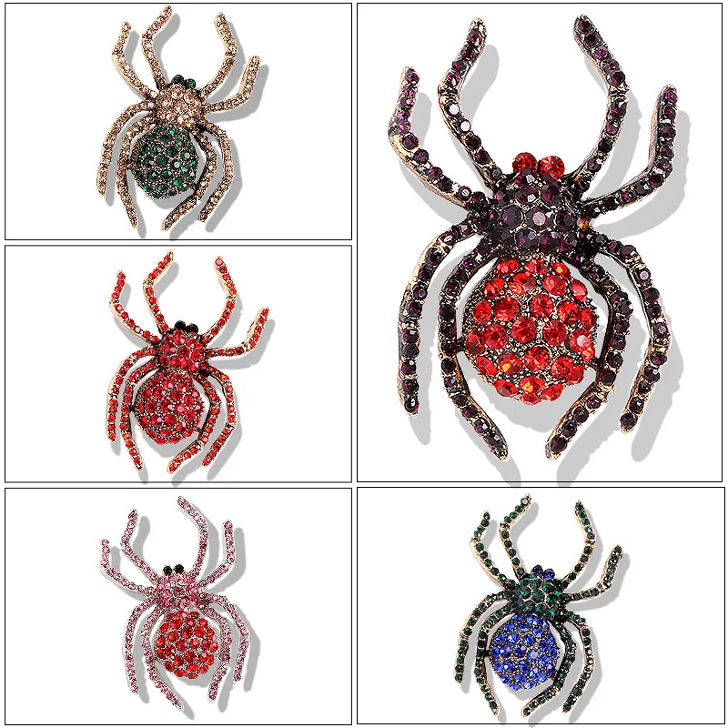 Exagerado Broche Vintage Spider Brilhante Strass, Halloween Criativo Animal Inseto Acessório Roupas de Luxo, Pin Presente