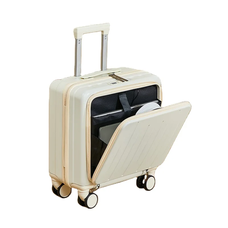 Custom 18 Inch Mini Kids Trolly Luggage White Hardcase Luggage Classic Aluminum Trolley Boarding Case