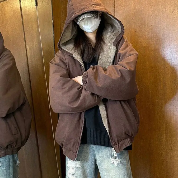 Winterjas Nieuwe dames katoenen jas Amerikaanse retro-stijl jas Hiphop geplooide ontwerpparka