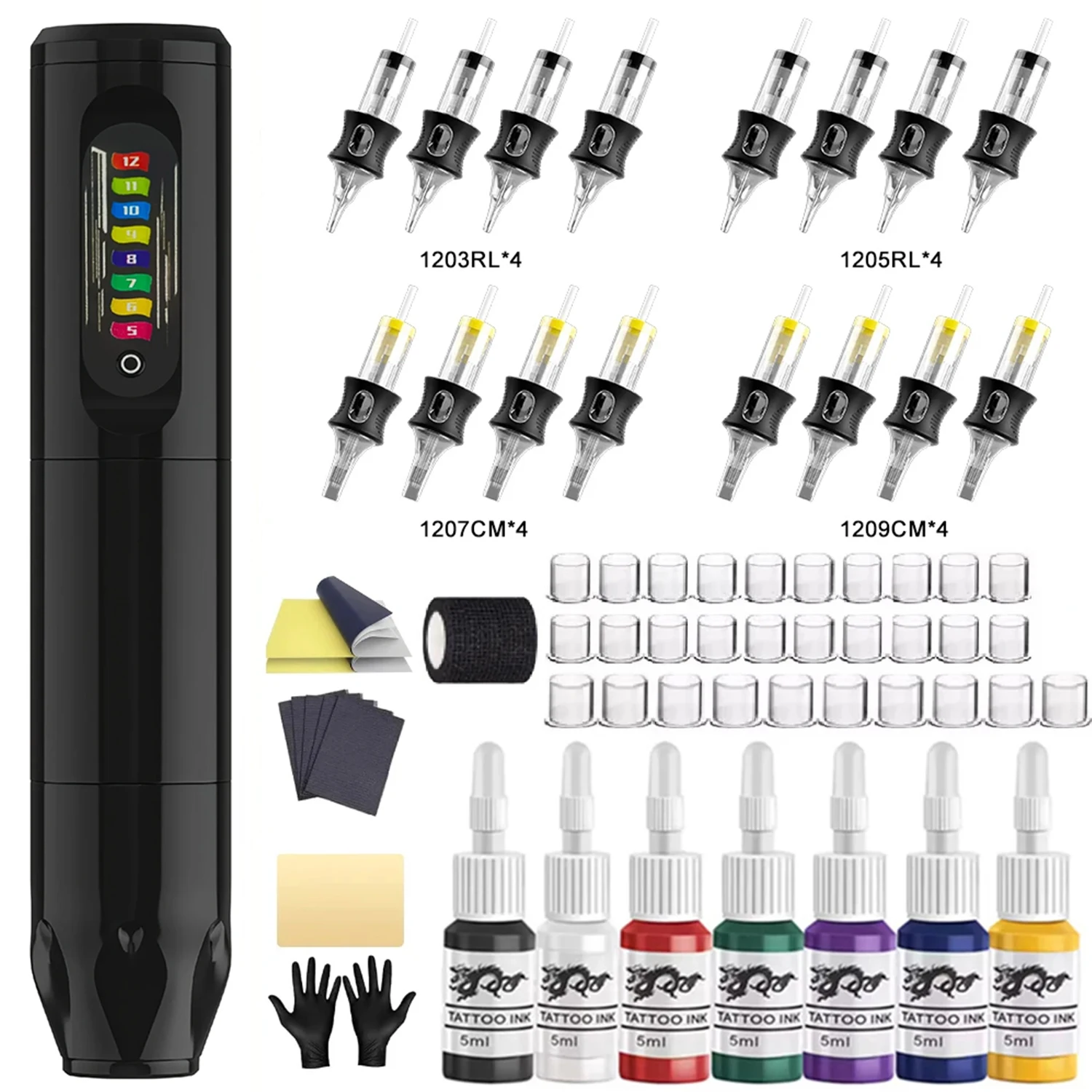 

Tattoo Pen Kit - Wireless Tattoo Machine Kit Tattoo Gun Kit with 16 Pcs Mix Tattoo Cartridge Needles, Complete Tattoo Kit