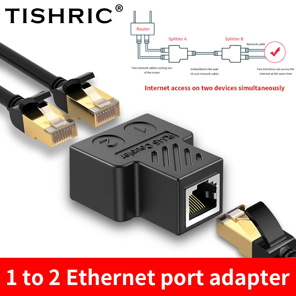 TISHRIC RJ45 1 to 2 Ways Expansion Network Port Network Splitter RJ45 Cable Port Network Cable Splitter 100m Stable Transmission