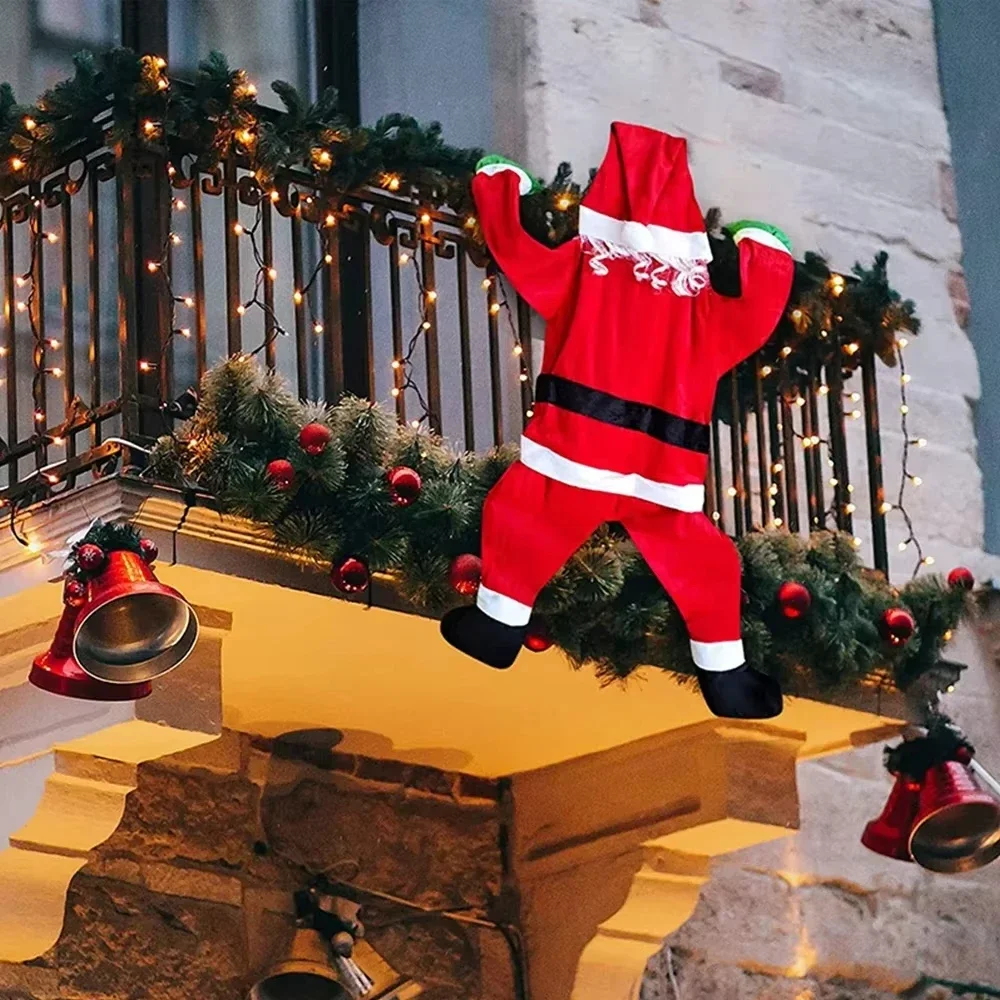 1.7M Christmas Decoration Hanging, Santa Claus Plush Suit Climbing Window Balcony Roof Chimney Hanging Santa Holiday Decoration