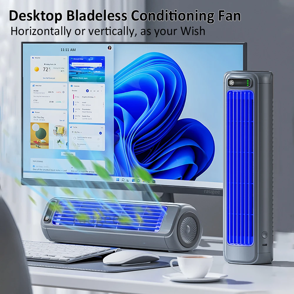 Tower Fan Portable Bladeless Table Fan 2000mAh USB USB Rechargeable for Bedroom Home Office Desktop Fan and Wall Mount Fan