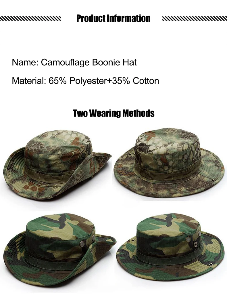 Camouflage Boonie Hut Breite Krempe Männer Frauen Sonnenhut Outdoor Wandern Angeln Jagd Sport Caps Faltbare Weiche Hut – Detail 2