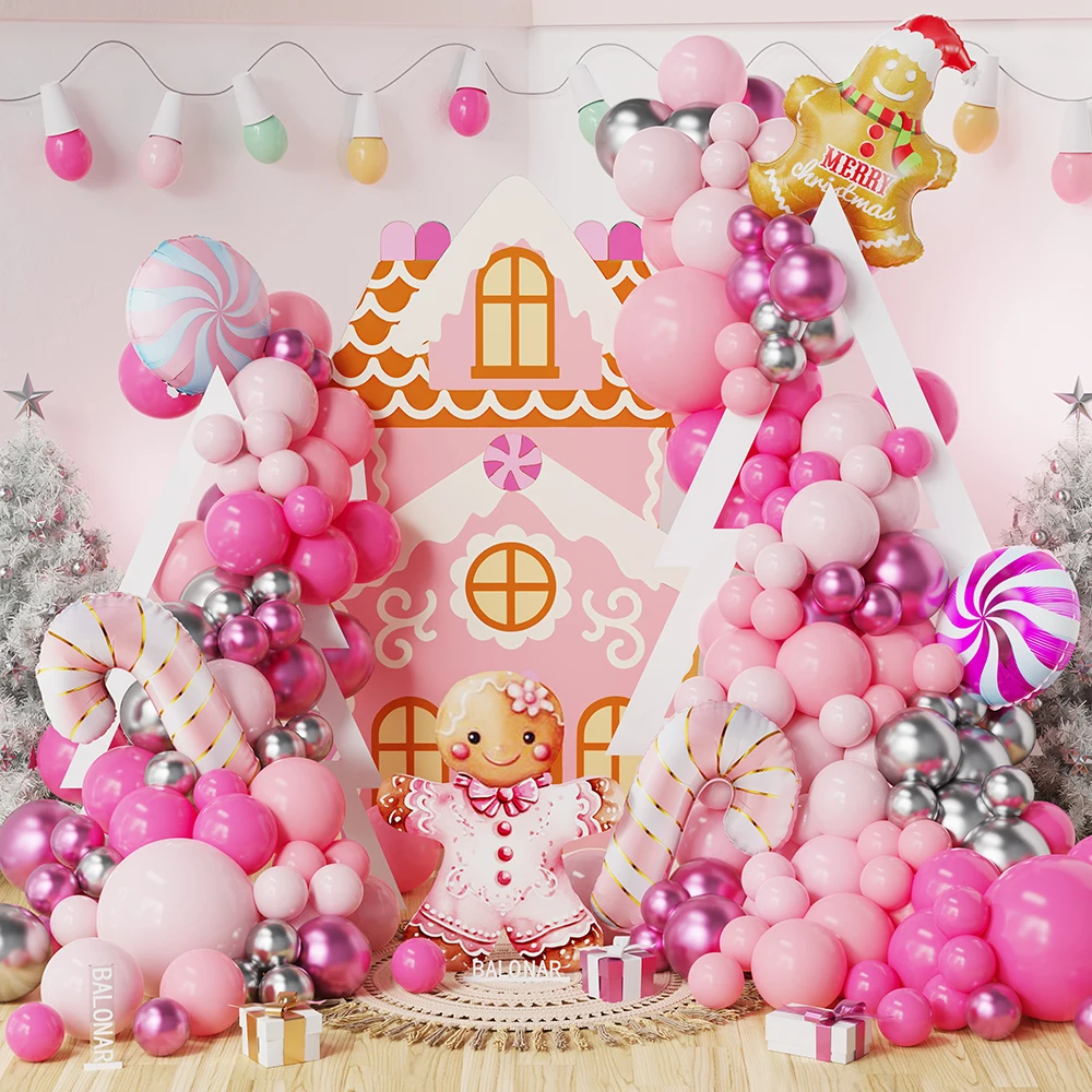 

136/138pcs Christmas Balloon Garland Arch Kit Gingerbread Man Lolipop Cone Foil Balloons New Year Christmas Party Decoration Sup