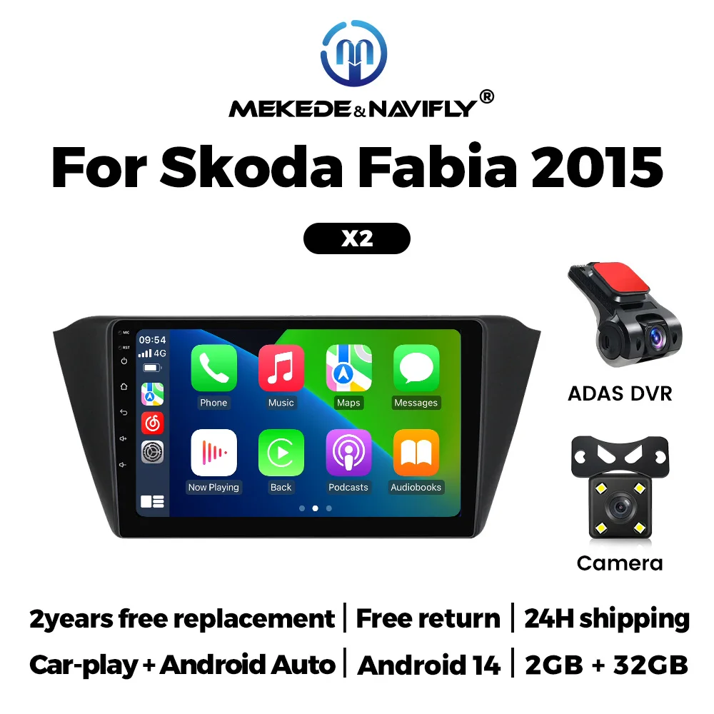 Voor Skoda Fabia 3 III 2015 2016-2019 Android 14 Draadloze Carplay Autoradio Centrale Multimedia Spelers intelligente Auto systemen - afbeelding 1