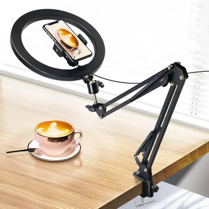 Nice Overhead Tripod With Ring Light For Mobile Cell Phone Desktop Video Shooting Table Horizontal Smartphone Tripe For Cook Fil