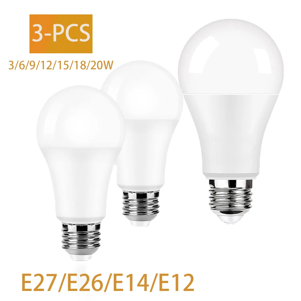 3 szt. Żarówka LED AC110V E27 E26 E14 E12 3/6/9/12/15/18/20W bez stroboskopowego wysoki prześwit wnętrza żarówka