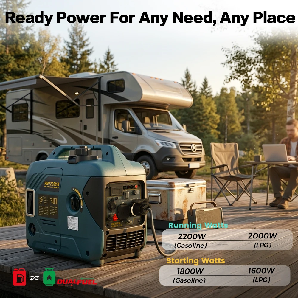 2200W Dual Fuel Inverter Generator 37LBS Lightweight Portable Gas Propane Generator with CO Sensor, Fuel Sense Auto Switching, Parallel Ready, RV Ready 30A Adapter, Quiet Clean Power for RV Camping, Outdoor Travel and Home Emergency Backup Power Solution