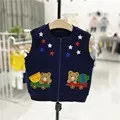 2025 Spring and Autumn Children's Vest Sleeveless Vest with Bear Rabbit Pattern Casual Outerwear Zipper Shoulder Vest