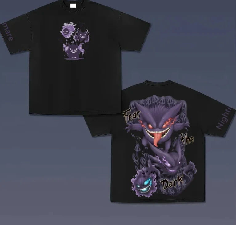 pikachu boys tshirt 2025summer streetwear cartoon printed black cotton breathable tee