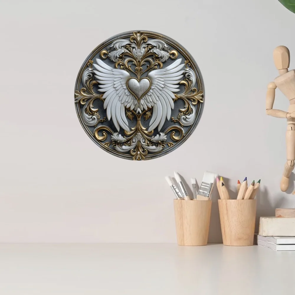 Round Aluminum Sign, Heart Shaped, Feather Themed, Office Room, Home, Cafe Decorations, Wall Art Decoration , Thanksgiving Gift