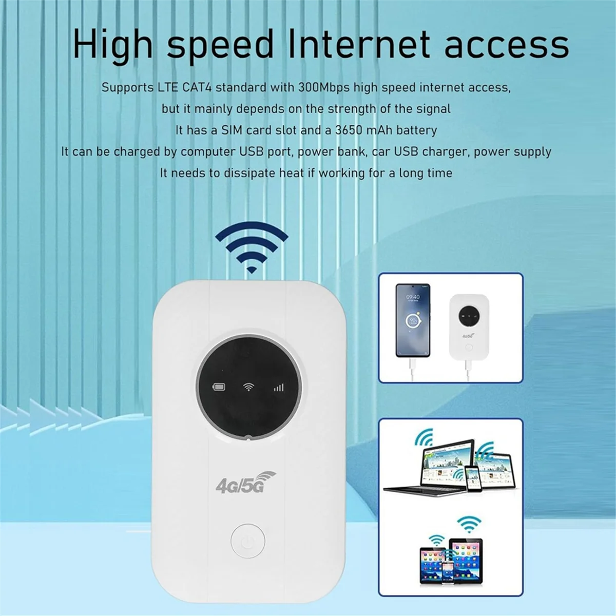 ABQR LTE 4G 5G Modem Router, 300Mbps Hotspot Up to 10 Devices, SIM Card Slot, 2100mAh Battery, for Travel, Business Trip - Image 3