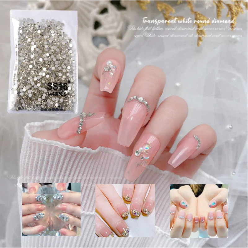 Swarovsky Clear Crystal Glass Nail Art Rhinestone Nail Strass Mix Size Non Hot Fix Rhinestone Glue 3D Nail Art Decoration