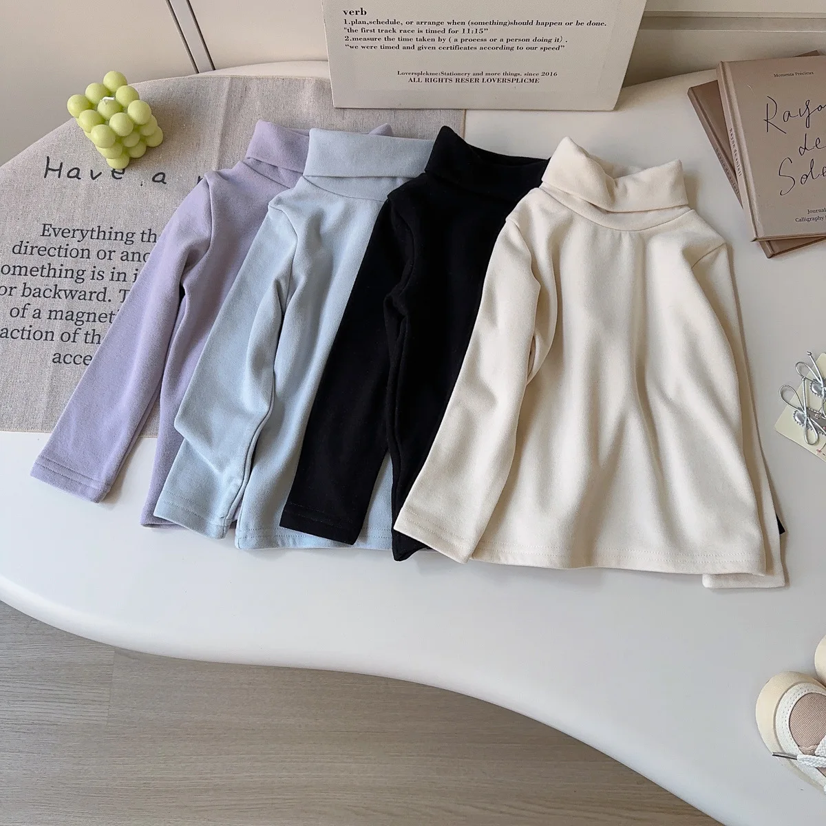 UNITIM Winter Children Girls Undershirt Turtleneck Thicken Warm Kids Baby Girls Pullovers Loose Solid Toddler Girls Long Sleeves