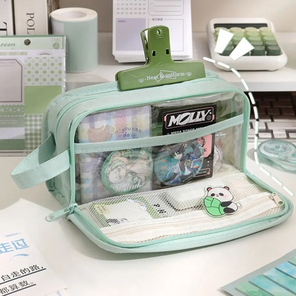 Simple Multi Layer Handheld Pen Bag Large Capacity Portable Pencil Case Pen Pouch Gift