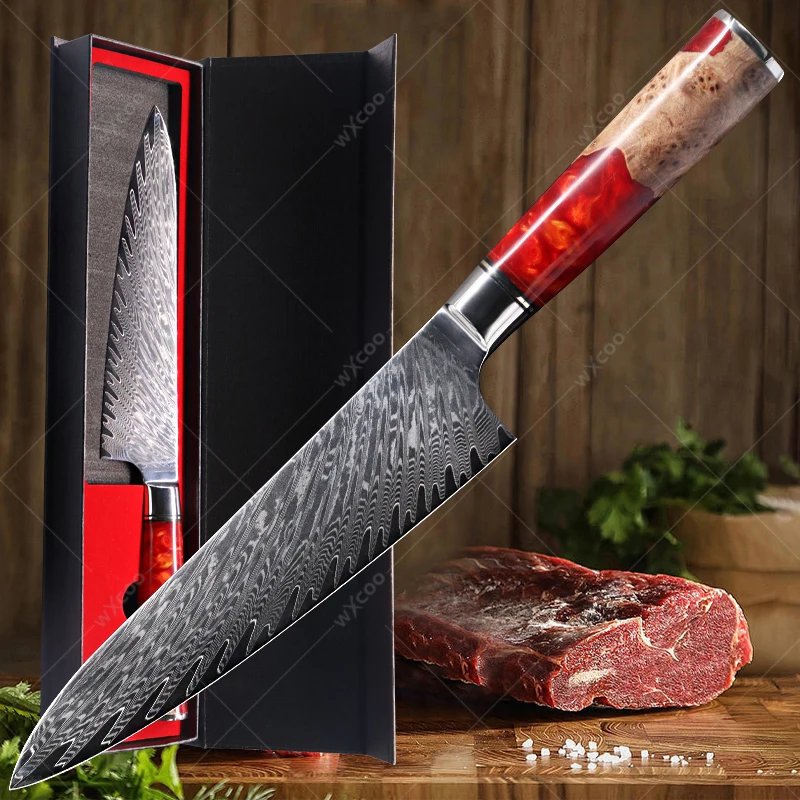 

WXCOO Damascus Red Resin Handle Kitchen Knife VG10 Meat Cleaver 67 Layer Carbon Steel Japanese Chef Knife Slicing Knife