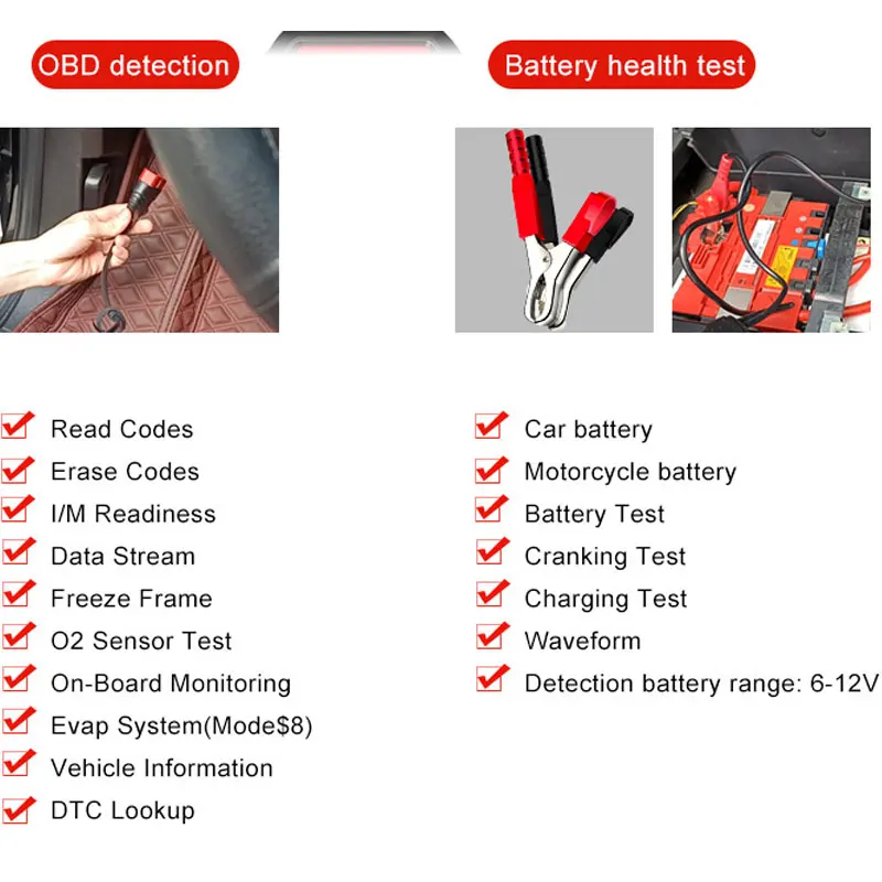 KONNWEI KW870 سيارة دراجة نارية 6 فولت 12 فولت جهاز اختبار بطارية obd2 التلقائي ماسح ضوئي تشخيصي 2 في 1 التحريك شحن أدوات الاختبار