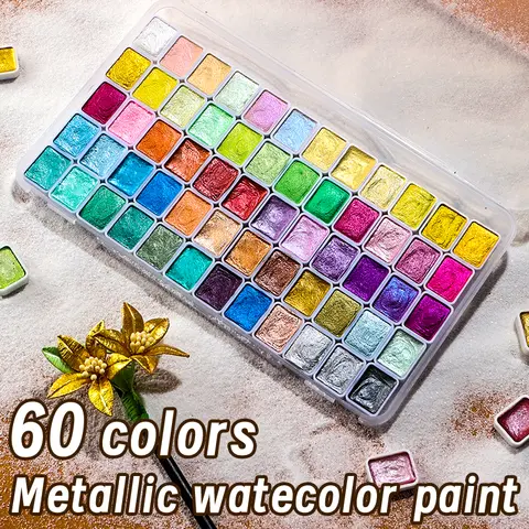 60 Colors Pearl Watercolor Pigment, Metallic Solid Paint Portable Art Kit for Painting, Perfect Gifts, Starry Color