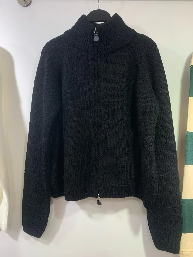 Men's Fashion Zippered Knit Cardigan Sweater Jacket in Stylish Black Our High - Quality Knitwear
