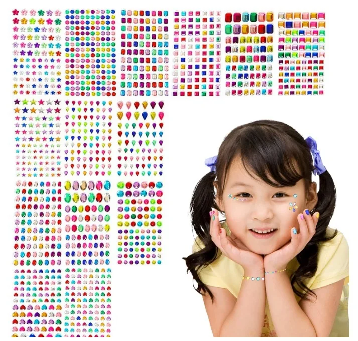 Muticolor Self Adhesive Gems Stickers for Crafts Rhinestones Assorted Shapes Jewels Rhinestones Stickers Girls Kids Gifts