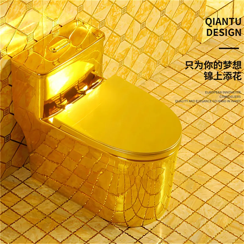 Golden egg-shaped toilet, personalized creative siphon-type yellow-gold toilet, egg-shaped pumping silent gold-plated toilet - Image 2