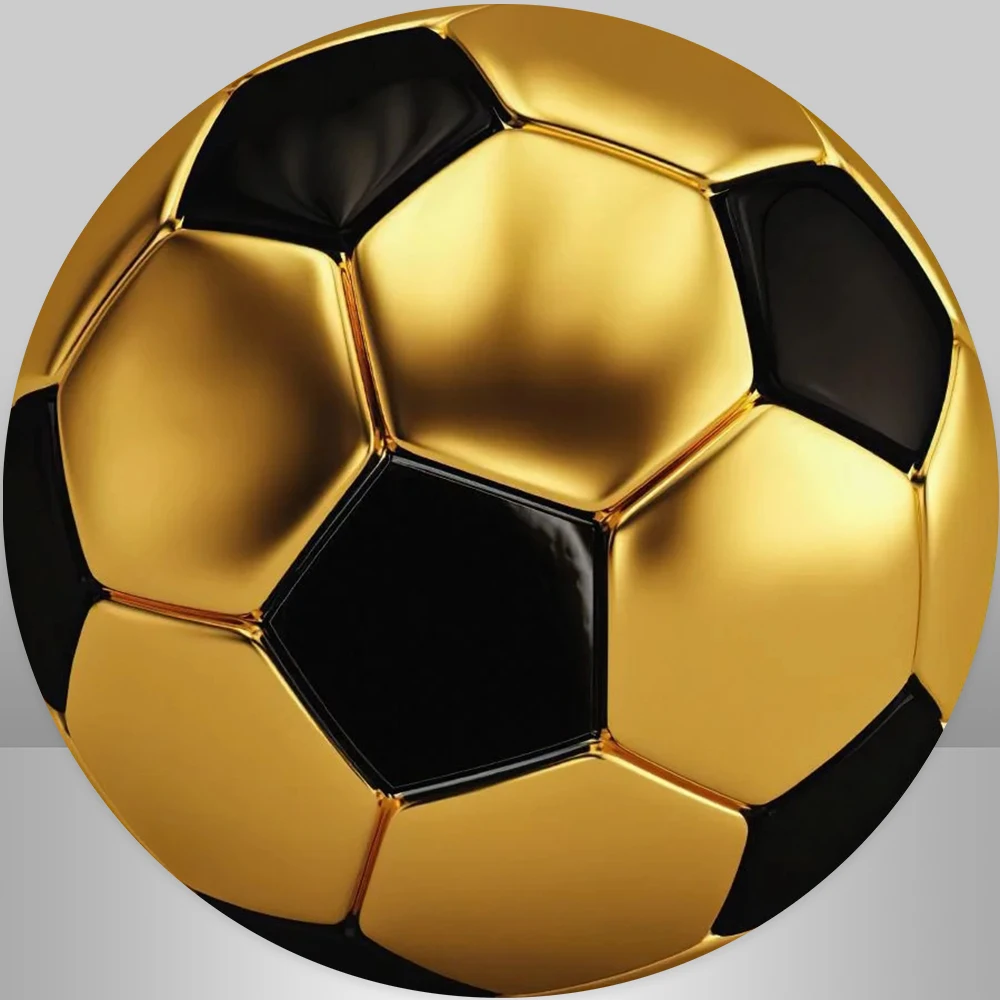 Black Gold Soccer Ball Round Backdrop Cover Custom Boy Birthday Party Background Photobooth Cake Table Banner