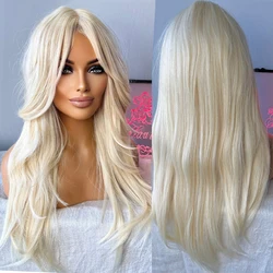 Blonde Wig Sexy Role Play Womens Long Layered Hair 613 Fringe Bangs Realistic Human Hair Blends Straight Ladies Lace Front Wigs