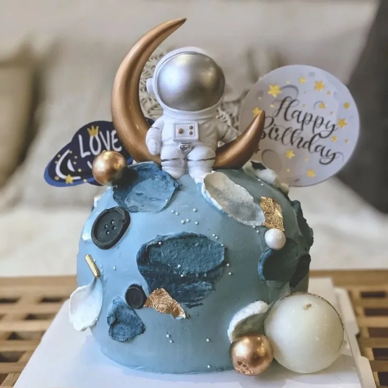 Astronaut Cake Topper Outer Space Birthday Decoration Boy Rocke Astronaut Cake Decoration Planet UFO Kid Party Tools Baby Shower