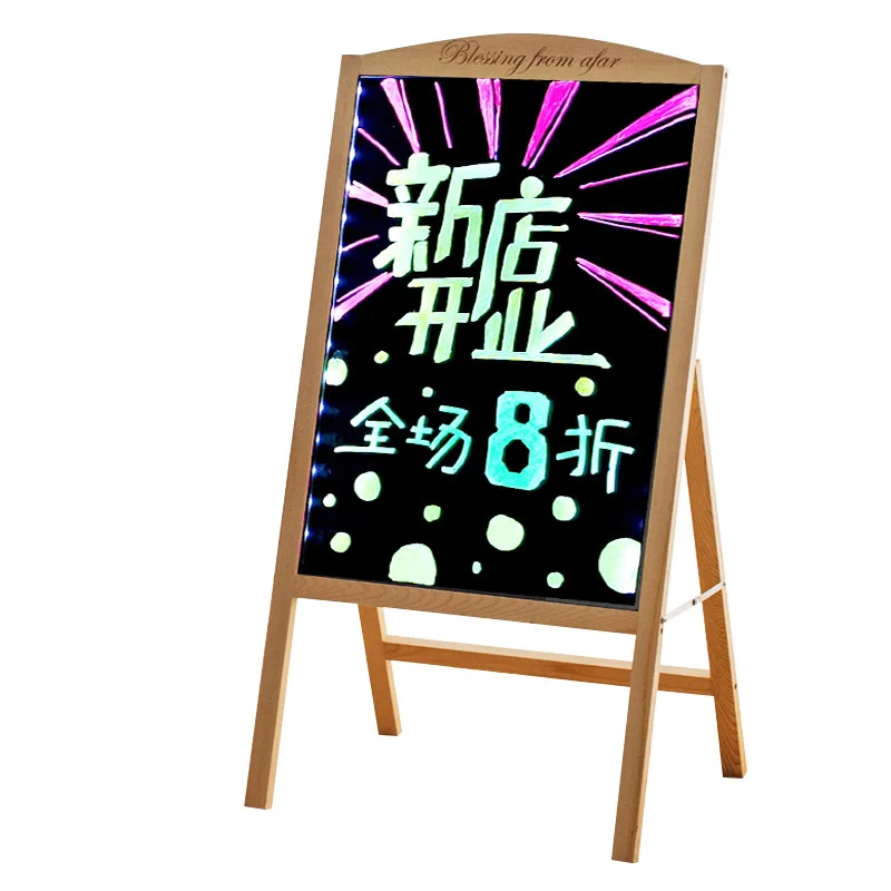 Papan tulis hitam kecil magnetik 60*40cm papan reklame bercahaya papan pajangan komersial, jenis braket papan neon LED Stan