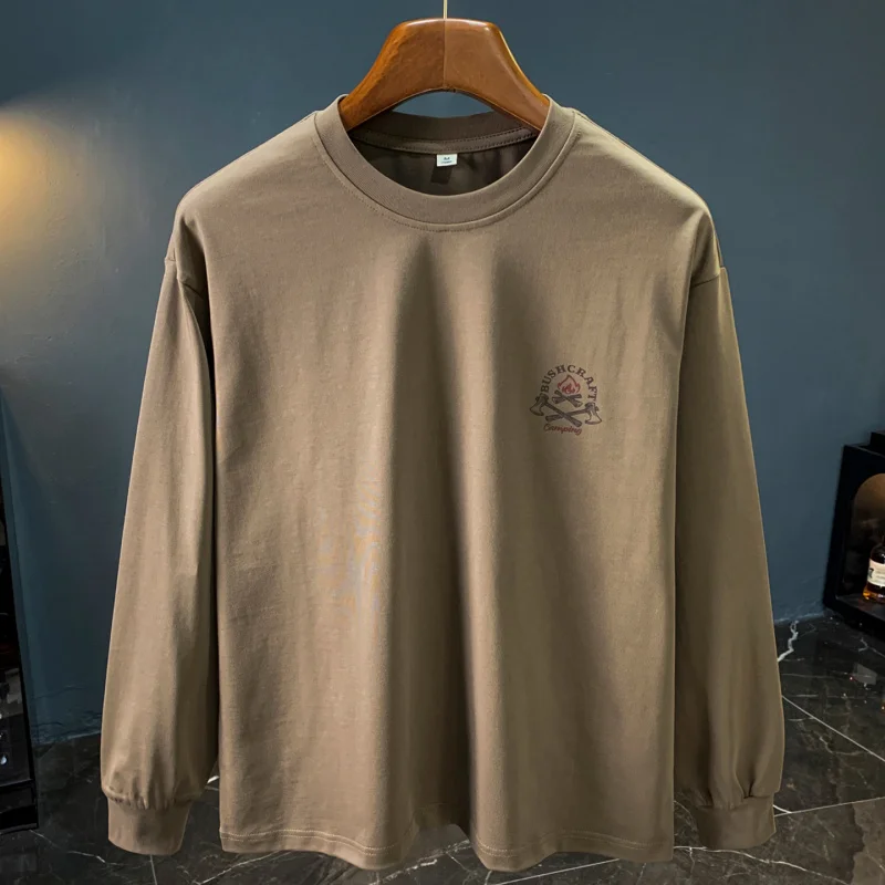 

Рубашка с длинными рукавами и принтом, мужская осенняя новая свободная пуловер с круглым вырезом, повседневная базовая рубашка больших размеров