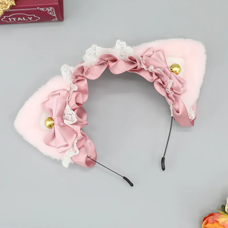 Lolita Kawaii Maid Hairband Women Girls Ruffles Lace Hair Band Cat Ears Ribbon Bell Headband Cosplay Party Hair Accessories