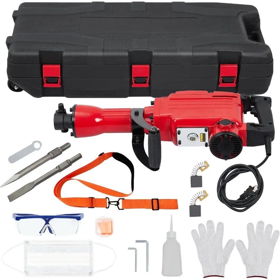 2200W Electric Jack Hammer Demolition Tool Kit with 4-Piece Set for Concrete Breaking and Demolition Work Heavy-Duty Design wit