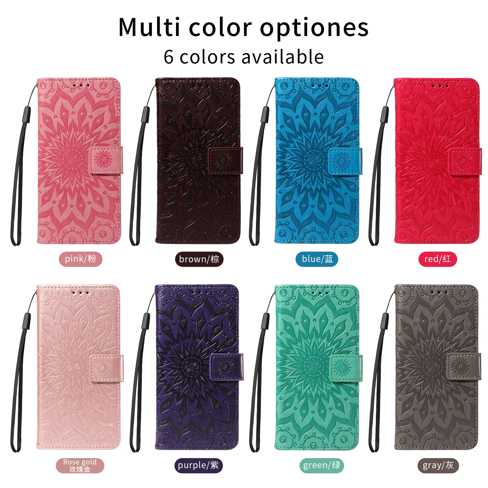 

Wallet Case For iPhone11 Promax iPhoneX XS XR XSMax Flip PU Leather Phone Cover Exquisite Sunflower Embossing Scratch-resistant