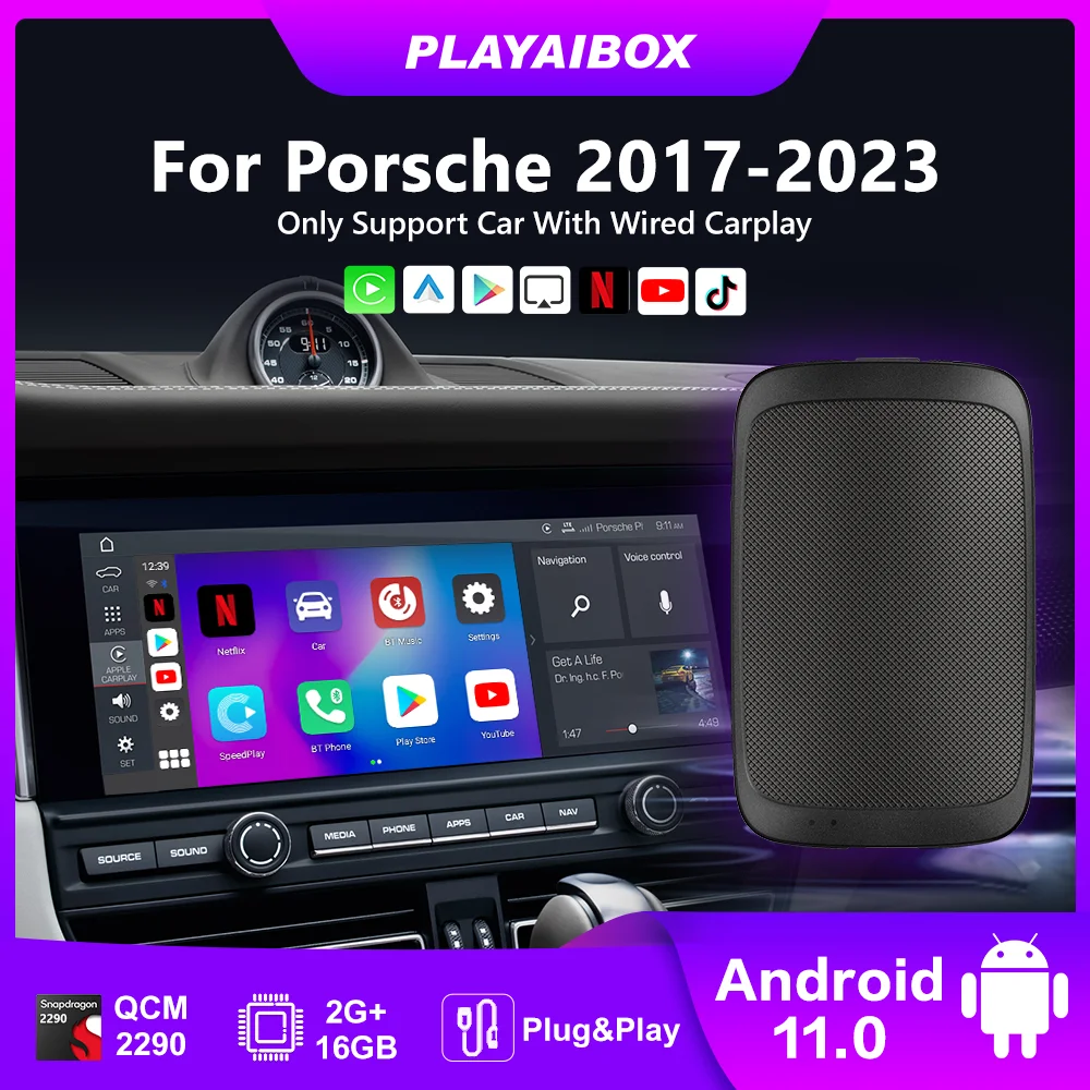 Playaibox Wireless Carplay Ai Box Android 11 для Porsche 718 Panamera Macan Cayenne 911 Taycan Youtube Netflix Совместимость