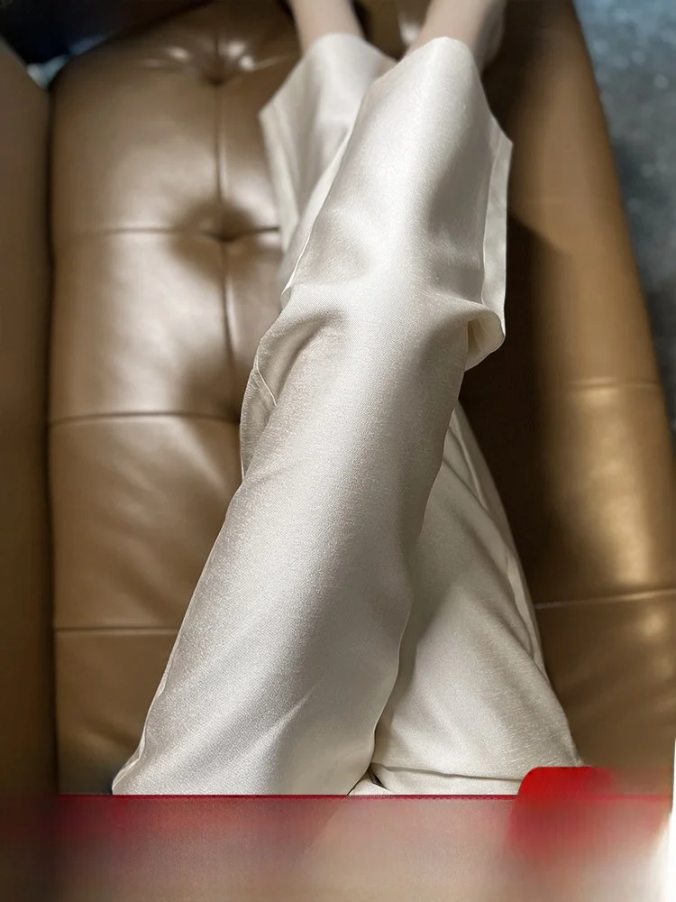 

White Silk Blend Straight Leg Pants High Waist Slimming Drapey Feel Women's Faion Early Spring New Sle Casual Trousers
