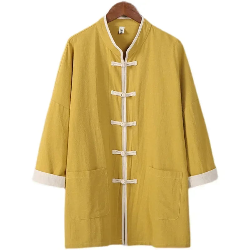 Chinese Traditional Dress Spring Summer Cotton Line Shirt Men Clothing Plus Size Casual Thin Tops Tang Suit Vintage Coat 2023