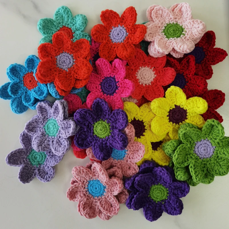 Decoration Coasters Handmade Crochet Cup Pad Multicolor Flower Wool Doilies Round Table Mat 9cm DIY Hand Accessories 30pcs/lot