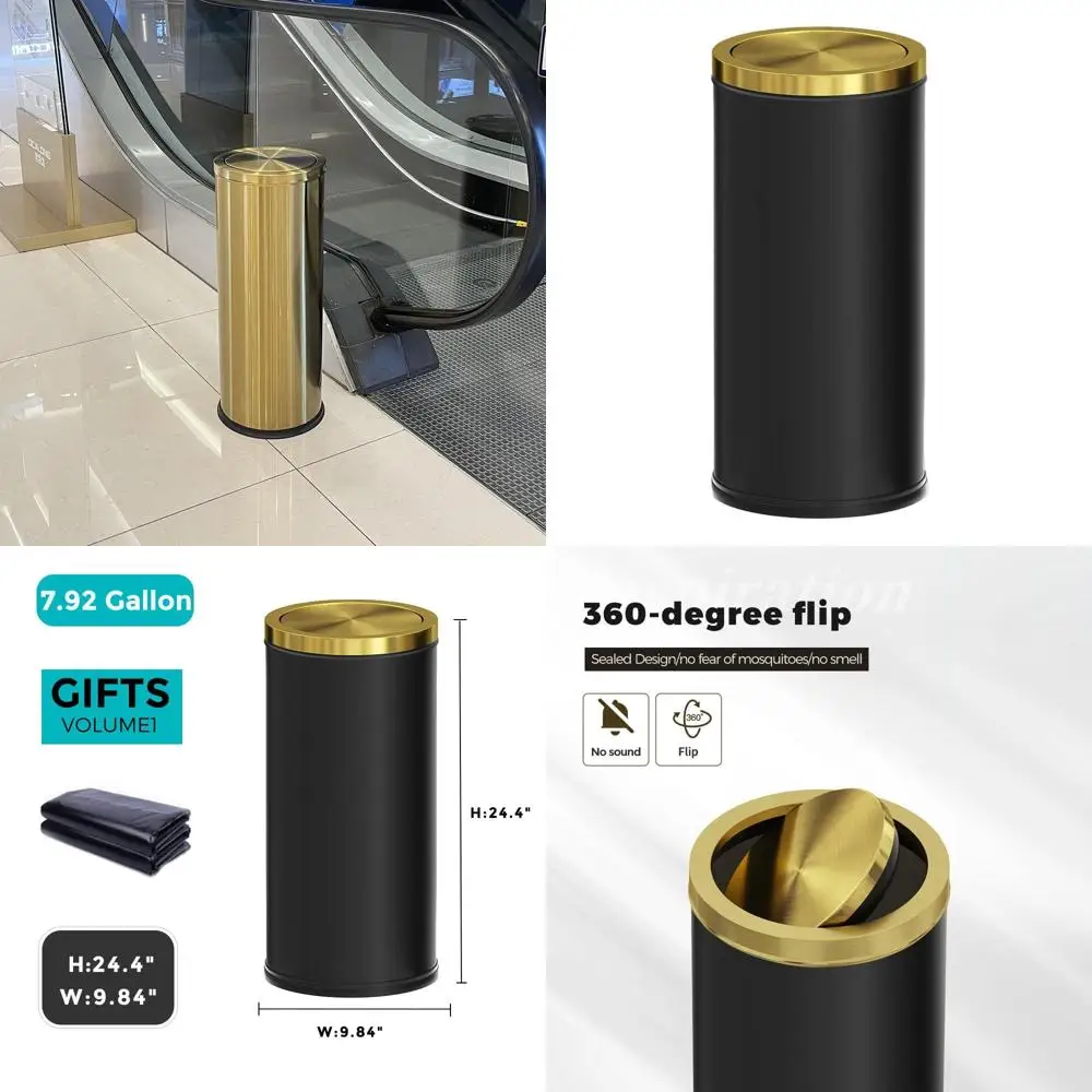 

30L Tall Slim Black Brushed Stainless Steel Kitchen Trash Can with Lid for Office, Hotel, and Kitchen Use