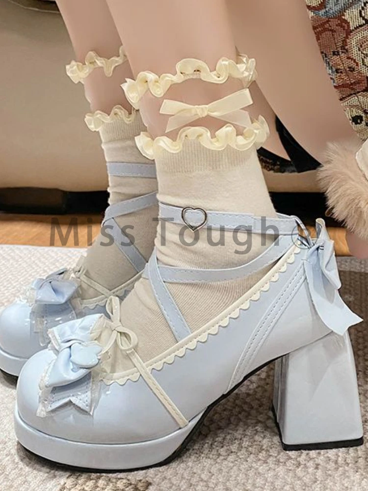 Dolce Vintage Mary Janes Scarpe da donna con fibbia a cuore Lolita Kawaii Scarpe con plateau Femminili Bow-nodo Scarpe firmate carine 2024 Estate